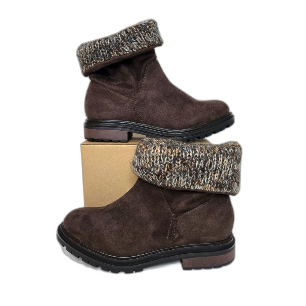 Rocket Dog Knit Sweater Cuff Fold Over Boots | Women's Size 6.5 | Brown Gray